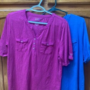 Crown & Ivy one Blue and one fuschia Henley Top size Large.  2 tops for 15.00